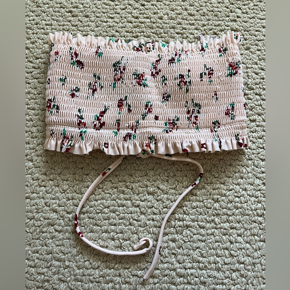 Pink Floral Strapless Bikini Top